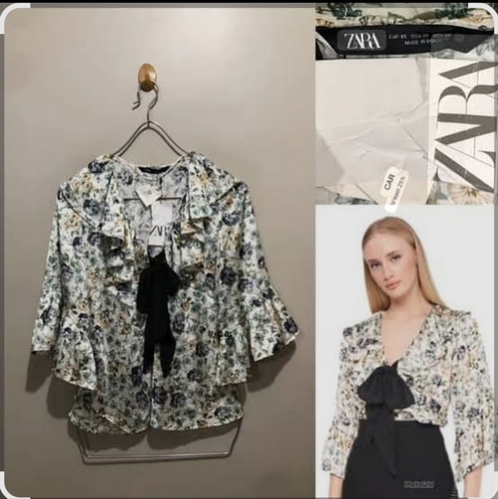 Zara Floral Women's Top with Black Bow
